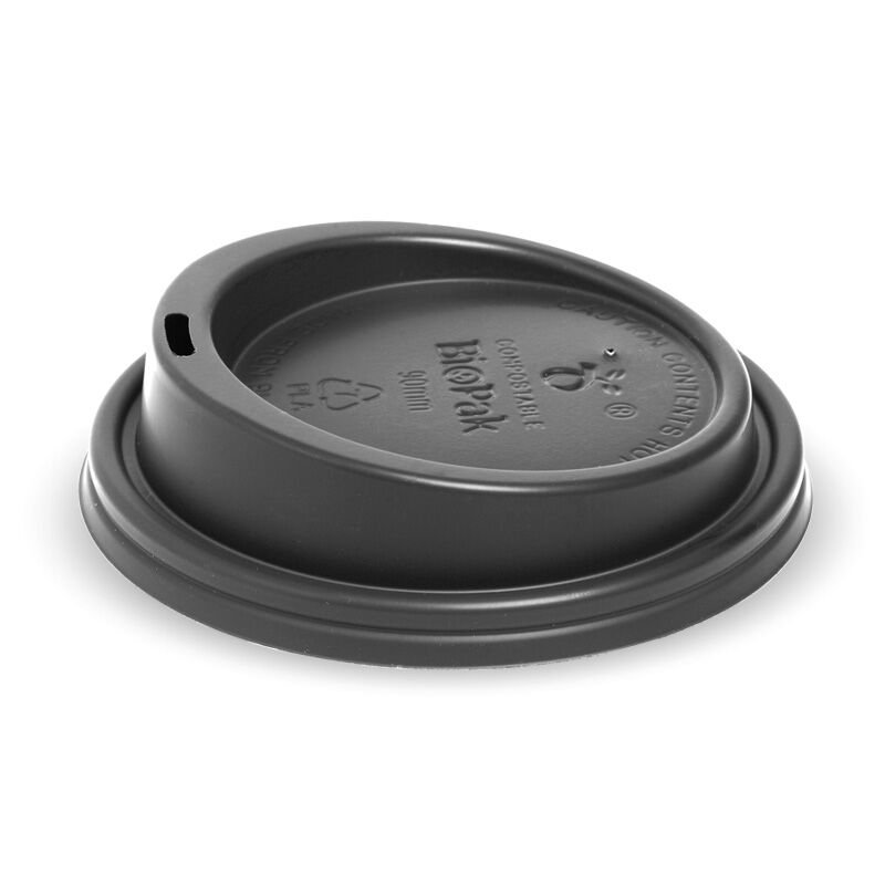 COFFEE CUP LID 12/16/20OZ BLACK PLA COMPOSTABLE