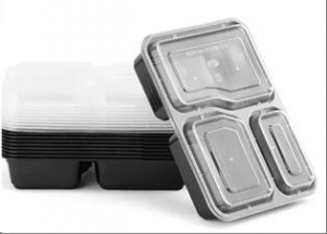 Crown 3 Compartment Bento Box Black With Clear Lid