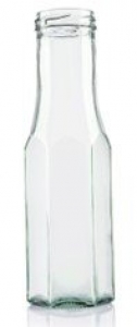Plasdene Glass Hexagonal Sauce Bottle Flint 250ml 43mm Twist