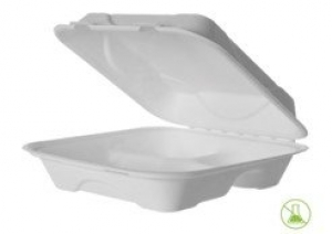 Detpak Eco Products 3 Compartment Clamshell White 229 x 229 x 76mm (9x9x3")