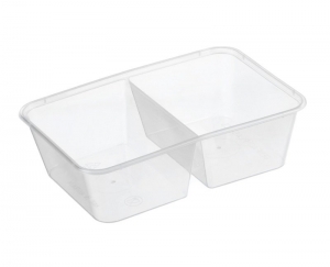 Genfac Plastic Rectangle Container 2 Compartment 650ml (Suits Rectangle Lid)