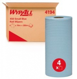 Wypall X50 Small Roll Wipers Blue 4 Rolls 24.5cm x 70m