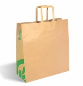 PAPER BAG FLAT FOLD HANDLE MEDIUM  BIOPAK (E-BAG-TA-F-MED_PK200 PACK OF 200)