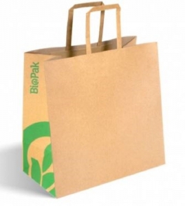 Biopak Paper Bag Kraft Flat Handle Small 275x280x150mm