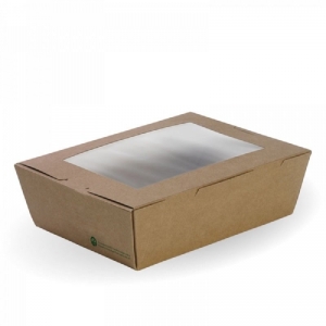 Biopak Lunch Box with Window Bioboard Brown Large 197x157x64mm
