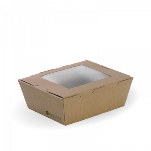 Biopak Lunch Box with Window Bioboard Brown Medium 152x145x64mm