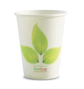 COFFEE CUP BIOPAK 12OZ WHITE LEAF SINGLE WALL - Click for more info