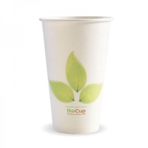 Biopak Coffee Cup Single Wall White Leaf 16oz