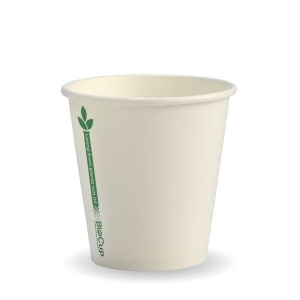 Biopak Coffee Cup Single Wall White Green Line 6oz