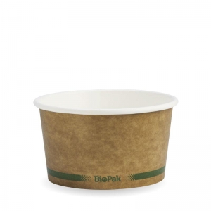Biopak Bowl Soup Cup Kraft Green Stripe 430ml (12oz)