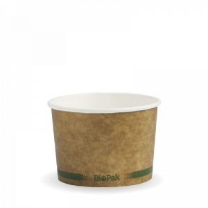Biopak Bowl Soup Cup Kraft Green Stripe 250ml (8oz)